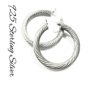 Hoops Sterling Silver 925 Hoop Earrings Twisted Rope Style Design 1"